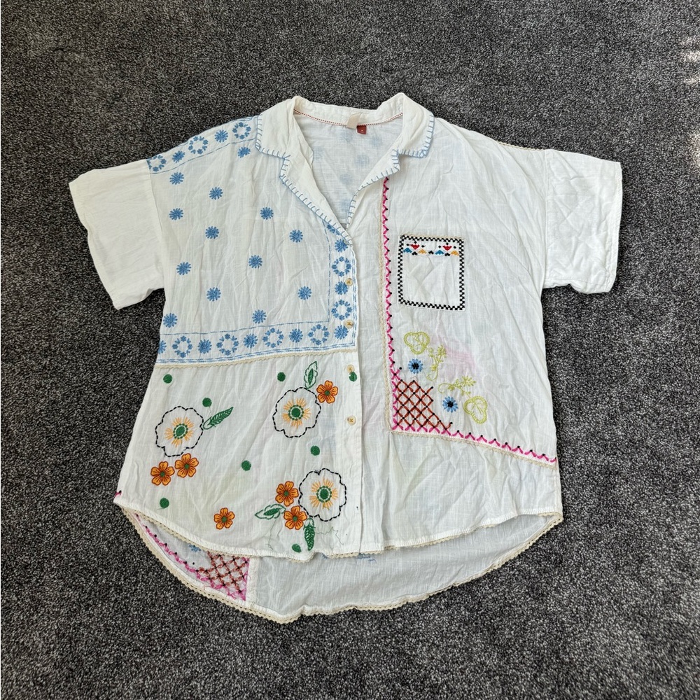 Pilcro Embroidered Linen Shirt